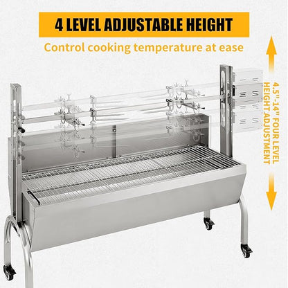 Rotisserie Grill with Back Cover Guard, 25W Motor 55 Inch Stainless Steel Small Pig Lamb Rotisserie Roaster, BBQ Charcoal Rotisserie Grill for Camping Party, Outdoor Kitchen (176 LBS/80KG)