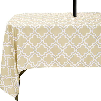 Poise3EHome 60X84 Outdoor Waterproof Spillproof Rectangle Tablecloth with Umbrella Hole for Camping, Picnic, Afternoon Tea, BBQ, Khaki