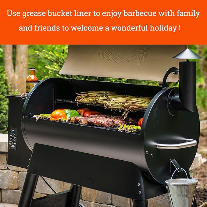 12 Pack Grease Bucket Liners with Pit Boss Grills 67292, Rec Tec Large Bucket, Z Grill Bucket, Drip Tray Liners for Traeger Timberline, Ironwood, Woodridge Pellet Grills and Flatrock 6.2”x 6.0”