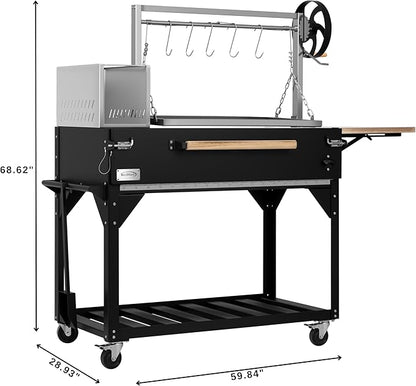 KoolMore 72 in. Charcoal and Wood BBQ Grill, Santa Maria Argentine Style Grill with Adjustable Grate, Heavy Duty, in Black