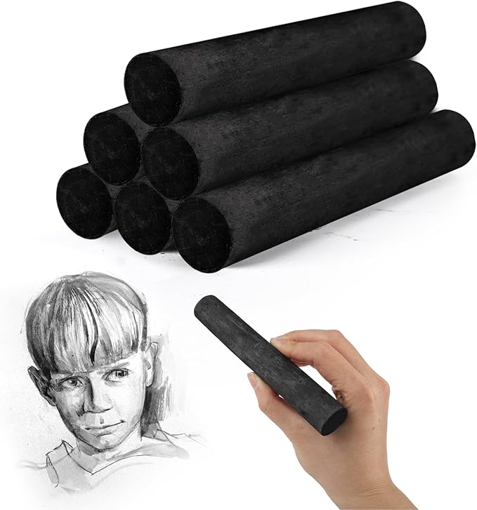 6 Pcs 0.79-0.94 Inch Black Jumbo Willow Charcoal Sticks, Large Soft Willow Charcoal Chunky Drawing Charcoal for Sketching Artist Supplies