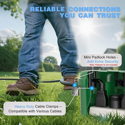 Flemoon [2 Pack] Outdoor Electrical Box Waterproof, Medium Weatherproof Electrical Box (11.5x5.2x4 inch) w/6 Cable Entry Ports, Extension Cord Cover for Power Strip, Timer, Plug, Holiday Light, Green