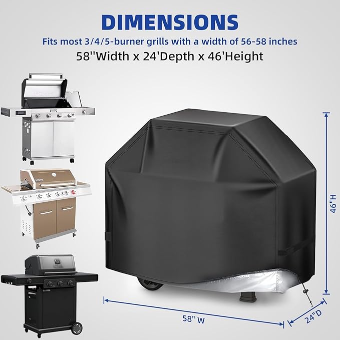 BBQ Gas Grill Cover for Outdoor, Anti-UV, Rip-Proof, 600D Oxford Fade Resistant Material, Barbecue Cover with Hook and Loop Straps & Adjustable Hem Drawstring (Black, 52”x26”x43”)