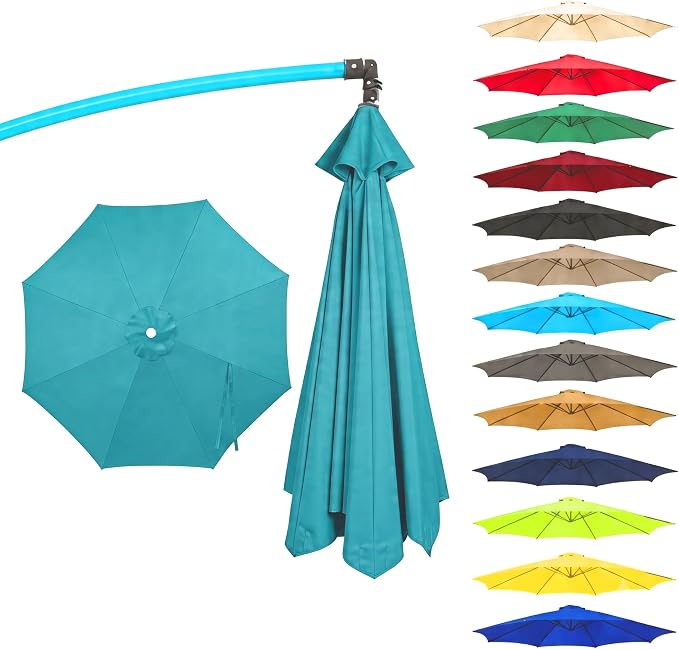 11FT Cantilever Patio Umbrella Replacement Canopy, 8 Ribs 64"-66", Upgraded 600D 220GSM Heavy-Duty Fabric, Waterproof & UV Resistant (Canopy Only)