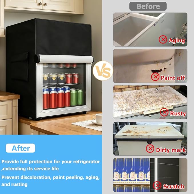 Mini Fridge Cover for Outside Small Beverage Refrigerator,19"Wx20"Dx25"H | Heavy Duty 600D,100% Waterproof,Dustproof,For Outdoor 2.6 Cu Ft Mini Wine Beer Drink Fridge,Black
