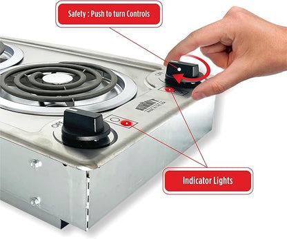 Summit 12" 2 Burner Electric Cooktop 115 Volt Coil Electric Cooktop, ADA compliant, Stainless Steel- CCE213SS