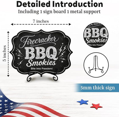 Patriotic BBQ Table Sign for Hot Dog Stand, Wooden Independence Day Food Display with Metal Stand, 5 x 7 Inch Buffet Decor for Restaurant, Food Truck, Cookout - A05
