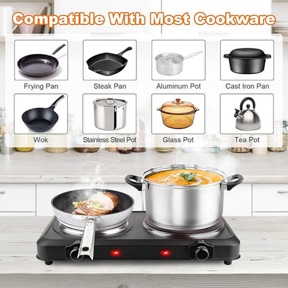 Electric Charcoal Burner Stove, 500W Single Coil Hot Plate Starter with Grill Tongs, 5-Level Temp, Smart Heat Control & Stainless Steel Fast Heating for Cooking top Countertop (5380Black)