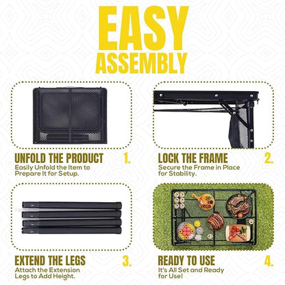 Folding Grill Table with Extension Boards | Portable Camping Table for Beach, BBQ, RV & Tailgating | Heavy Duty Metal Foldable Outdoor Prep Table | Supports 88 lbs, Mesh Design USA