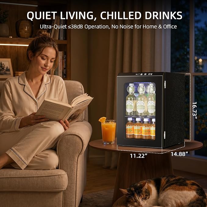 Antarctic Star 18L Beverage Refrigerator 24Can, Mini Fridge Cooler with Quiet Compressor, LED Light,Freestanding Small Fridge with Electronic Temperature Control for Home and Bar(40-61 ℉)