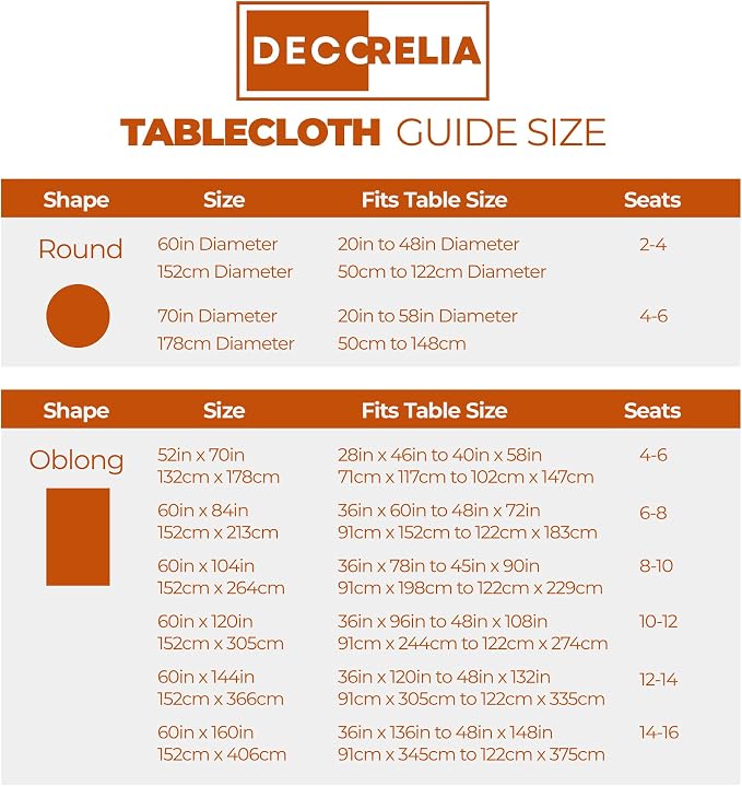 Decorelia Waterproof Round Tablecloth for Round Dining Table, Decorative Rustic Soft Wipeable Table Cloths Cover Indoor Outdoor Use for Holiday,Wedding, Kitchen (70 Inch,Round (4-6 Seats),Rust)