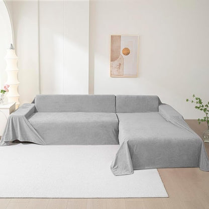 MEETSKY Sectional Couch Cover Washable, Oversized Sofa Cover for 3 Cushion Couch Sofa, Cat Scratch Proof Furniture Protector Covers Soft L Shape Sofa Covers for Dogs, 91" x 150", Light Grey