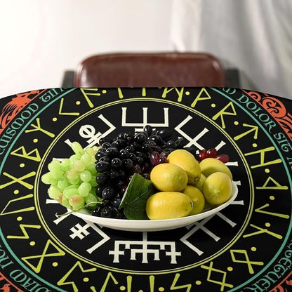 Vintage Viking Pattern Tablecloth, Viking Ancient Runic Helmet of Awe Seasonal Table Cloth Waterproof Wipeable Table Cover for Picnic Holiday Party Kitchen Dining 60x90