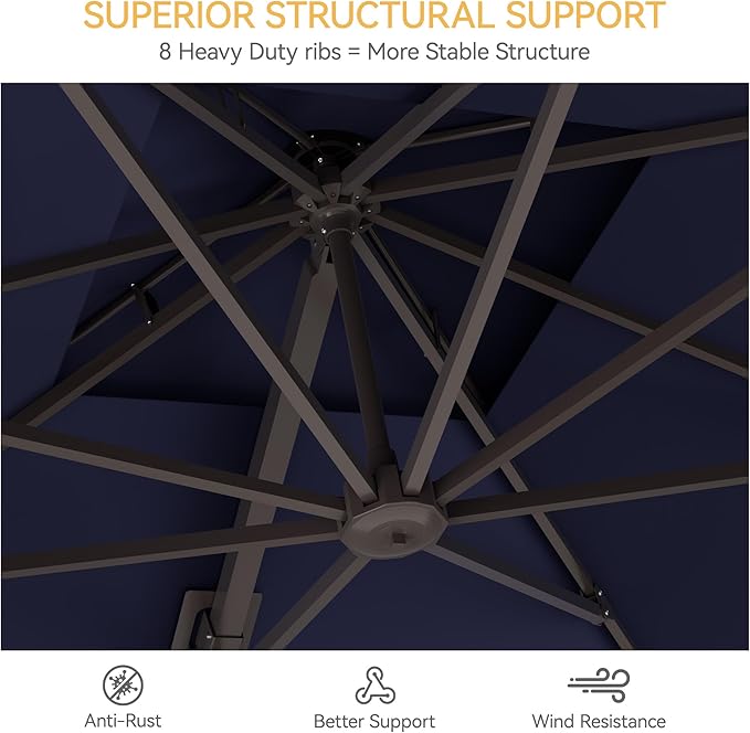 10x10 FT Patio Umbrella with Base, Large Cantilever Double Top Heavy Duty Offset Umbrellas with 360° Rotation, Outdoor shade for Garden Deck Pool, Navy