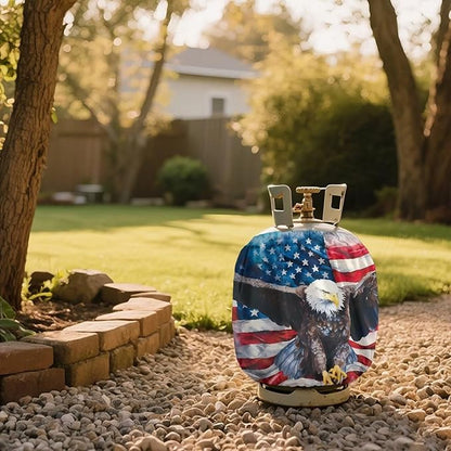American Eagle Propane Tank Cover Fits Standard 20 lb Tank Cylinde Travel Trailer Propane Covers with Elastic Slip in Gas Cover Water & Wear-Resistant for Outdoor and Indoor Use