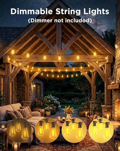 VOLIVO 200FT Outdoor String Lights for Patio, Waterproof Hanging Lights with 65+2 Shatterproof ST38 Edison Bulbs, Dimmable & Connectable Outside String Light for Backyard, Deck, Porch, Balcony