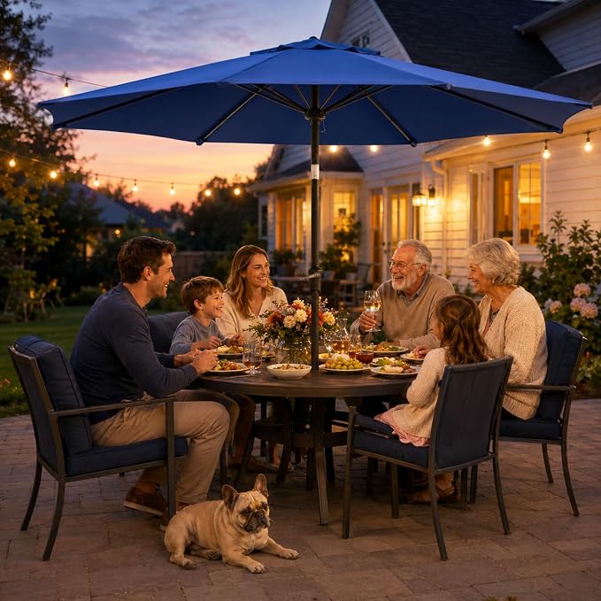 Sannwsg Outdoor Patio Umbrella,Table Umbrella with Push Button Crank,Market Umbrella with 8 Sturdy Ribs,Yard Umbrella