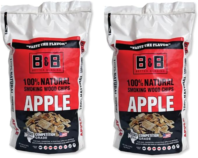 B&B Charcoal Smoking Chips 2-Pack – 180 cu in Bags of Premium Hardwood BBQ Smoking Chips – Perfect for Grilling, Smoking, and Adding Rich, Smoky Flavor to Meat, Fish, and Vegetables (Apple)