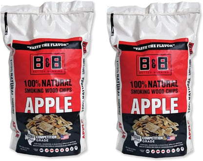 B&B Charcoal Smoking Chips 2-Pack – 180 cu in Bags of Premium Hardwood BBQ Smoking Chips – Perfect for Grilling, Smoking, and Adding Rich, Smoky Flavor to Meat, Fish, and Vegetables (Apple)