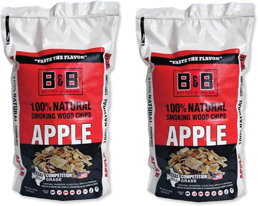 B&B Charcoal Smoking Chips 2-Pack – 180 cu in Bags of Premium Hardwood BBQ Smoking Chips – Perfect for Grilling, Smoking, and Adding Rich, Smoky Flavor to Meat, Fish, and Vegetables (Apple)