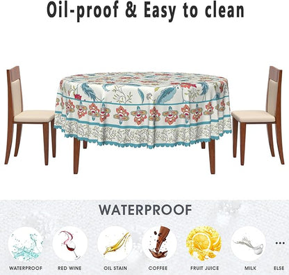 Flower Round Tablecloth Waterproof Spring Summer Circle Table Cloth for Kitchen Dinning Tables Decor Vintage Boho Washable Seasonal Table Cover for Indoor Outdoor Restaurant Home 60x60 Inch