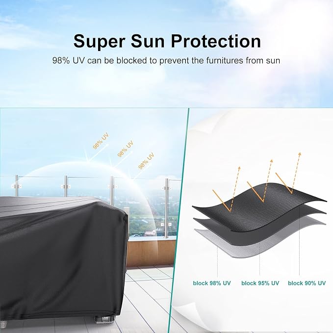 Waterproof Outdoor Patio Furniture Covers 98"L×78"W×30"H Black | Rain, Dust & UV Protection; Heavy-duty Oxford Resists Tears & Fading; Keeps Dining Tables & Chair Sets Dry on Patio & Deck