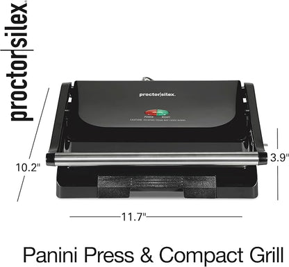 Proctor Silex Panini Press Sandwich Maker Grill & Electric Indoor Grill | 70 sq. in. Cooking Surface | Easy-Clean PFAS-Free Nonstick Grids | Compact Upright Storage | Indicator Lights | Black