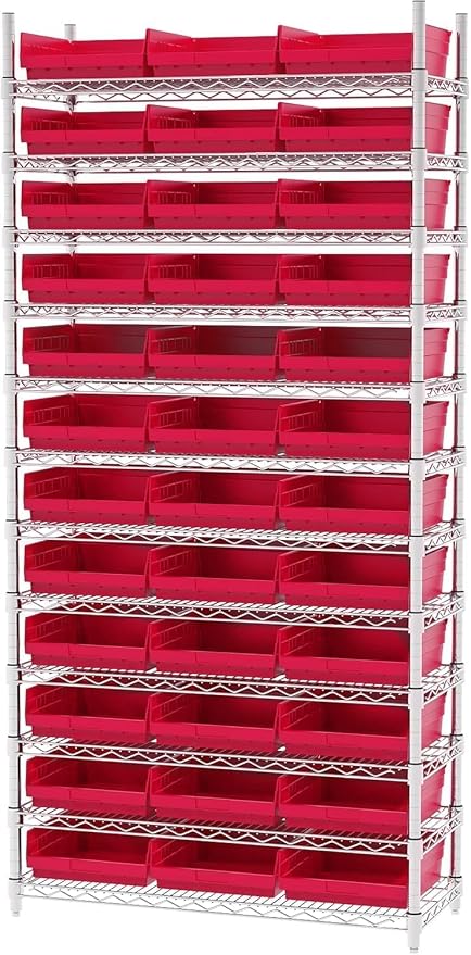 Akro-Mils 30170 Heavy Duty Plastic Shelf Bins, 12"x 11"x 4", Red, 12-Pk | Heavy Duty Nesting Storage Bins for Garage, Closet, Refrigerator, Kitchen, Cabinet, Drawer Organization, Pantry Organization