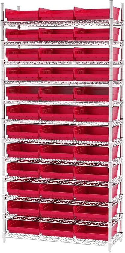 Akro-Mils 30170 Heavy Duty Plastic Shelf Bins, 12"x 11"x 4", Red, 12-Pk | Heavy Duty Nesting Storage Bins for Garage, Closet, Refrigerator, Kitchen, Cabinet, Drawer Organization, Pantry Organization