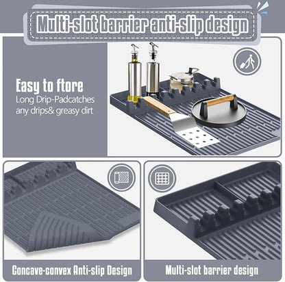 Silicone Griddle Mat for Blackstone Griddle Accessories,Large Silicone Spatula Blackstone Grill Mat with Drip Pad Grill Mats for Outdoor Grill Side Shelf Griddle BBQ Tools (1PC, Grey)
