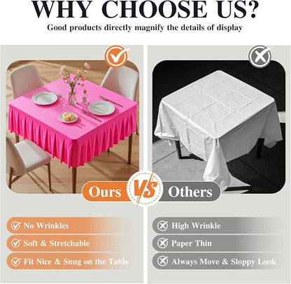 PARTISKY Hot Pink Spandex Square Tablecloths 60x60 Inch, Wrinkle Free Fitted Card Table Cloth Stretch Square Table Cover for Kitchen Dinner, Holiday Party, Wedding Banquet, Display Trade Show