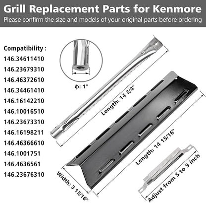 Grill Parts for Kenmore 146.34611410 146.05349710 146.46372610 146.16142210 146.34461410 146.10016510 146.16197210 146.16198211, Heat Plate & Grill Burner & Crossover Tube Replacement Kit