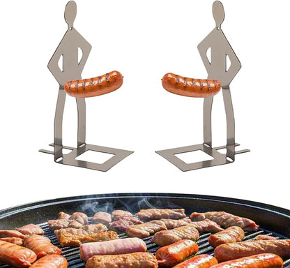 2 PCS Funny BBQ Stand Man Hot Dog Holder-Reusable Stainless Steel Hotdog and Sausage Stand-Portable Hot Dog Roaster-BBQ Grill Accessories-Ideal for Novelty Party and Camping Gifts