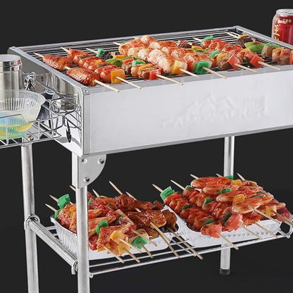 Portable Charcoal Grill Foldable BBQ Grills Outdoor Cooking Charcoal Barbeque for Picnic Camping Patio Backyard Cooking - with Non-Stick Frying pan