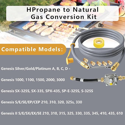 MIV Upgraded 10ft Upgraded Propane to Natural Gas Conversion Kit for Weber Genesis, Genesis II, Spirit, Spirit II Grills, Natural Gas Hose with Regulator for Genesis, Genesis II, Spirit