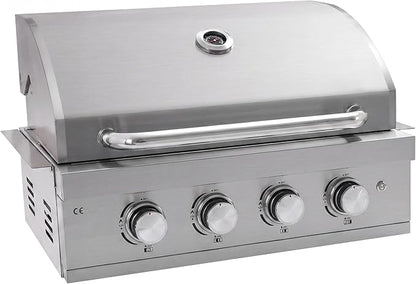 27 In Built-in Outdoor Gas and Charcoal Dual-Fuel BBQ Grill, 4-BurnerStainless Steel Drop-in Grill, 304 Brushed Stainless Steel, Heavy Duty Outdoor Kitchen Island Grill