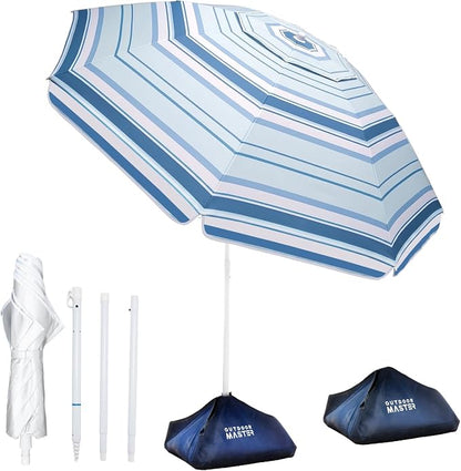 OutdoorMaster 7.2ft Beach Umbrellas for Sand with Sandbag & Anchor | 7.2ft Adjustable Umbrella for Beach, Wind Resistant, Portable UPF50+ Sunshade with Carry Bag for Patio