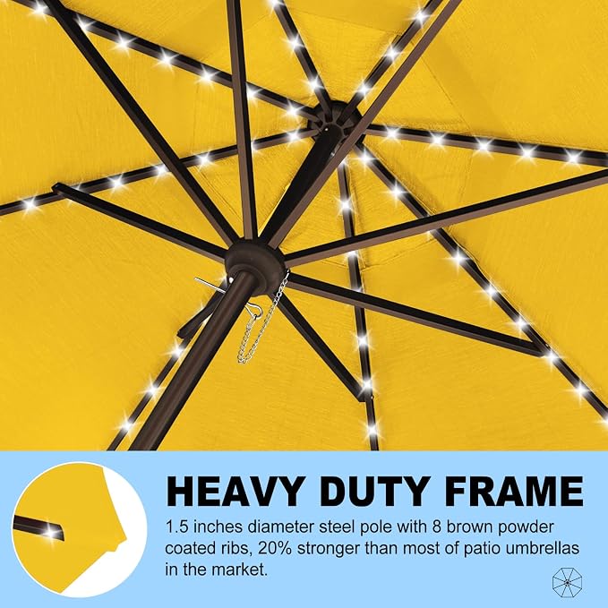 Eurmax USA 10-Year-Non-Fading 10FT Outdoor Patio Market Umbrella with LED Lights,UPF50+ UV Resistant,Heavy Duty Commercial Grade,Crank Lift Design,Windproof Vented Top for Garden,Pool,Sunflower Yellow