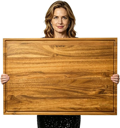 Sentsu Extra Large Acacia Wood Cutting Board 30 x 20 in, Deep Juice Groove | 100% solid acacia, handles, carving, serving, stove top cover and countertop extender for daily prep