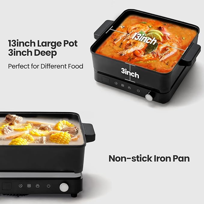 Portable Induction Cooktop, 1500W Induction Cooktop with 6 Temperature 8 Power Settings, 99 Minutes Timer, Including 8L Cast Iron Cooking Pot and Cast Iron Pan