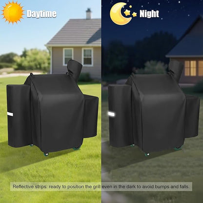 QuliMetal Grill Cover for Green Mountain Daniel Boone Prime WiFi Grills and Green Mountain Grill Ledge Model, Full Length GMG Daniel Boone Smoker Cover, 600D Fabric, Black
