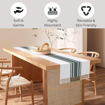 Table Runner 100% Cotton 14x72 Inch - Soft Durable Washable, for Parties Holidays Weddings Kitchen and Everyday Use - 72 Inches Long Farmhouse Rustic Table Runner Green