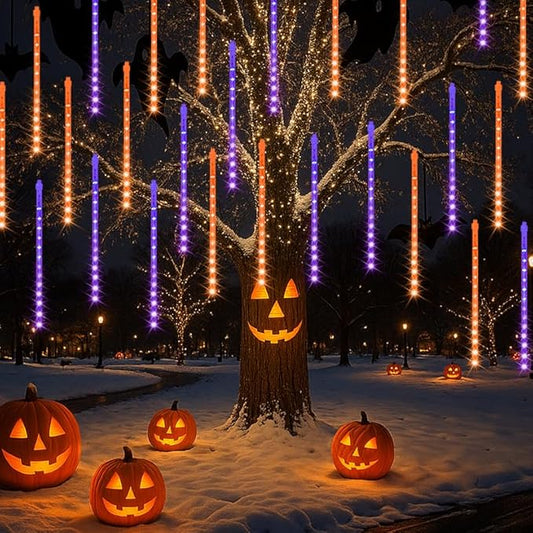LAMPHOME Halloween Lights Outdoor,12-inch LED Meteor Shower Icicle Lights, 10 Tubes 240 LED String Lights. Waterproof Plug, Shower Rain for Xmas Tree Yard House Decor Purple&Orange