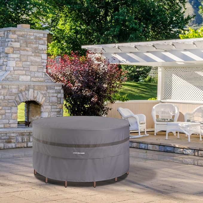 Waterproof Patio 4-6 Piece Chairs and Round Table Cover 76'' Dia All Weather Proof 600D Oxford Gray Outdoor Furniture Cover for Round Table