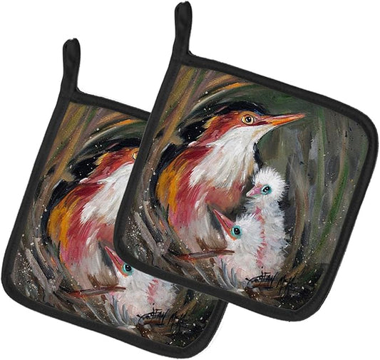 Caroline's Treasures JMK1224PTHD Happy Family Pair of Pot Holders Kitchen Heat Resistant Pot Holders Sets Oven Hot Pads for Cooking Baking BBQ, 7 1/2 x 7 1/2
