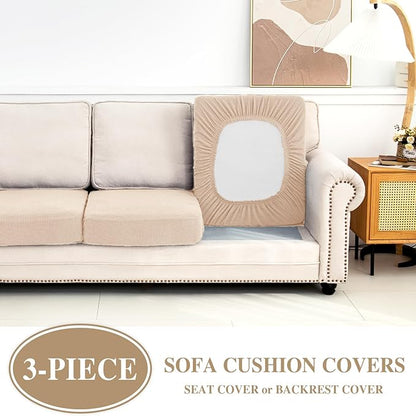 LA MEACK Couch Cushion Covers Seat Cushion Cover Stretch Couch Cover Separate Sectional Sofa Slipcovers Furniture Protector(3 Pieces for Seat or Sofa Backrest, Natural)