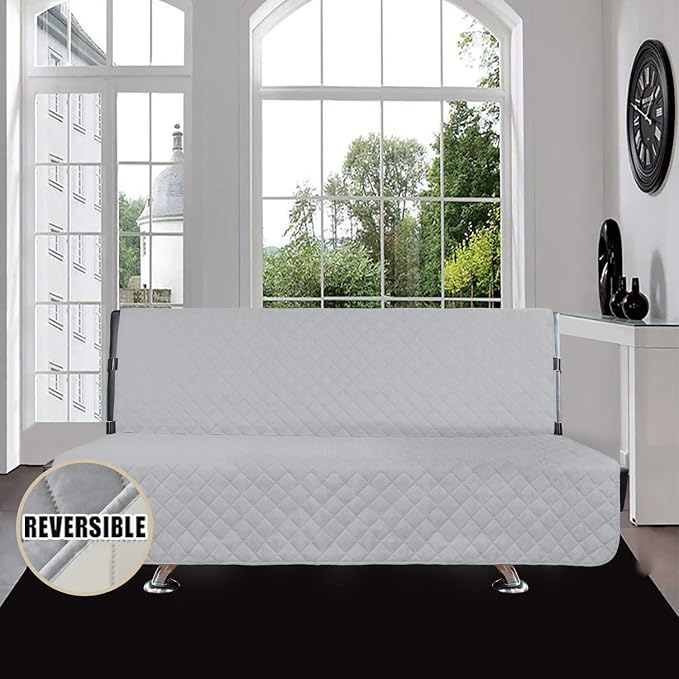 Easy-Going Reversible Couch Cover, Large Futon Sofa, Light Gray/Ivory | Machine Washable Slipcover For Dogs, Water Resistant Furniture Mat For Living Room, Non-Slip Sofa Cover, Pet Friendly