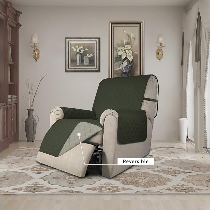Easy-Going Reversible Couch Cover, Recliner 22 in, Army Green/Beige | Machine Washable Slipcover For Dogs, Water Resistant Furniture Mat For Living Room, Non-Slip Sofa Cover, Pet Friendly