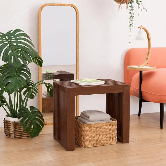 APRTAT Bamboo Dining Bench 17-Inch Indoor Wood Shoe Rack Bench for Entryway | Easy Assemble, Sturdy & Durable,Slatted Design,Versatile Everyday Seating,Living Room Hallway Bedroom Bathroom