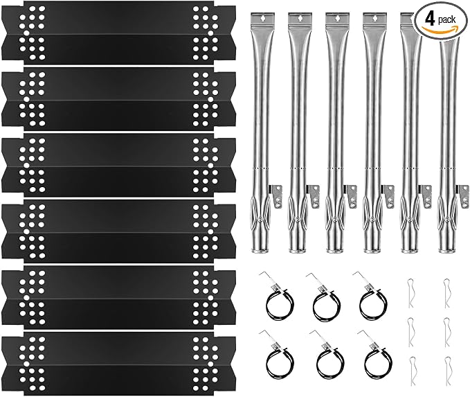 Set of 6 Grill Heat Plates and 6 Burner Tubes with Igniter Electrode Replacement Parts for Nexgrill 6 Burner 720-0898 720-0898A 730-0898 Grill Replacement Parts for Nexgrill Gas Series